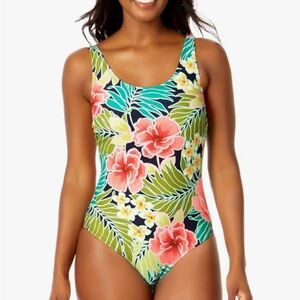 Hurley Floral One Piece‎ Swimsuit Back Cutout UPF 50+ Tropical Size Large